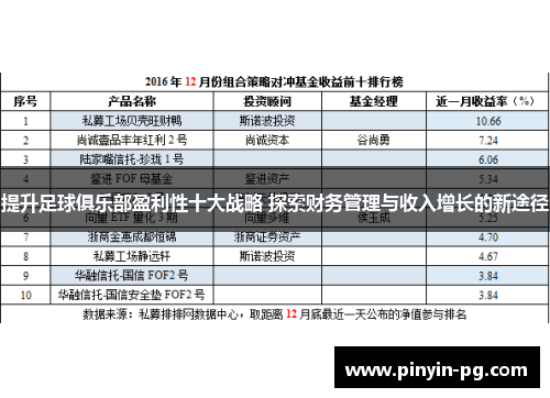 提升足球俱乐部盈利性十大战略 探索财务管理与收入增长的新途径