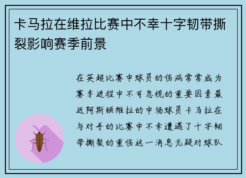 卡马拉在维拉比赛中不幸十字韧带撕裂影响赛季前景