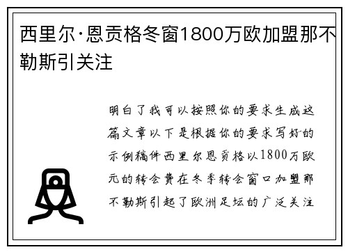 西里尔·恩贡格冬窗1800万欧加盟那不勒斯引关注